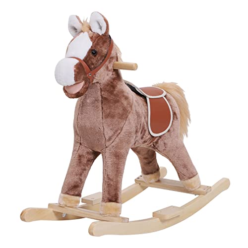 HOMCOM Cavallo a Dondolo in Legno Giocattolo Cavalcabile Bambini Peluche 74 × 33 × 62cm