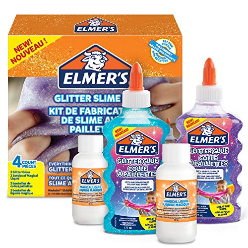 ELMER’S Kit Glitterato per Slime con Colla Glitterata Viola e Blu e 2 Flaconi di Liquido Magico...